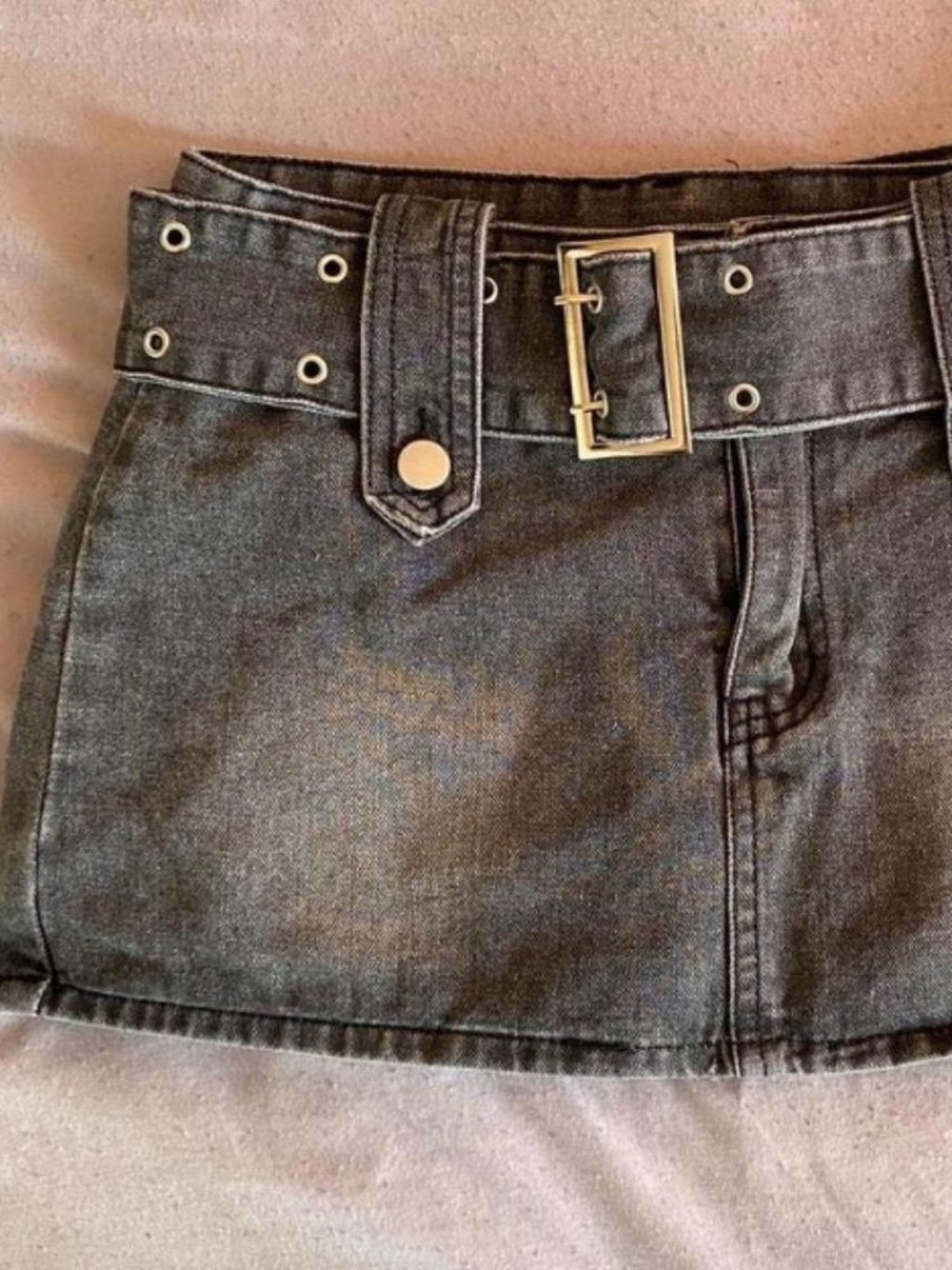 GREY DENIM SKIRT WITH SHORTS UNDERNEATH